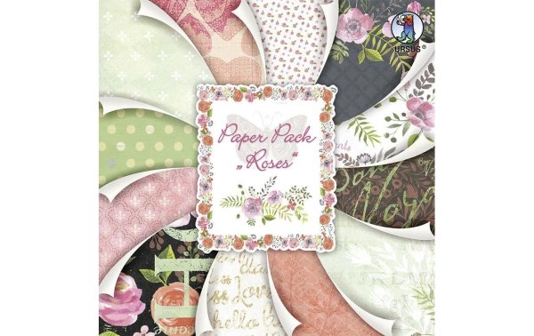 URSUS Designpapier 190 g/m² 24 Blatt, Mehrfarbig/Rosa/Grün, Roses