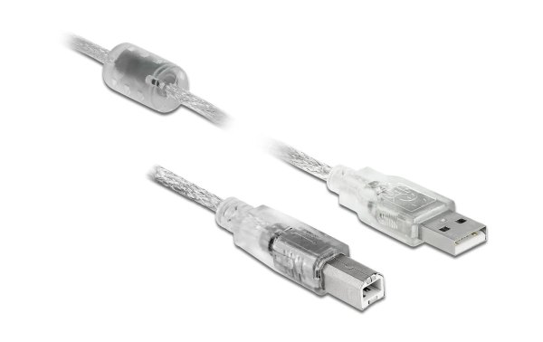 Delock USB 2.0-Kabel USB A - USB B 5 m, transparent
