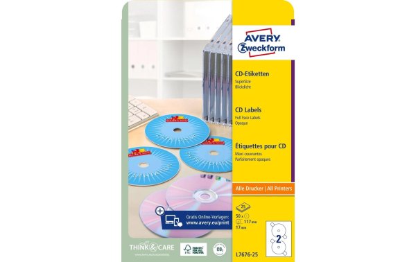 Avery Zweckform CD-Etiketten L7676-25 Ø 117 mm