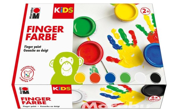 Marabu Fingerfarbe Kids 100 ml, Gelb/Rot/Blau/Grün/Weiss/Schwarz