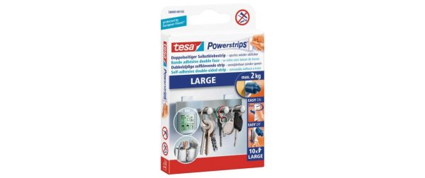 tesa Selbstklebestrip Powerstrips LARGE 10 Stück, Weiss, 2 kg