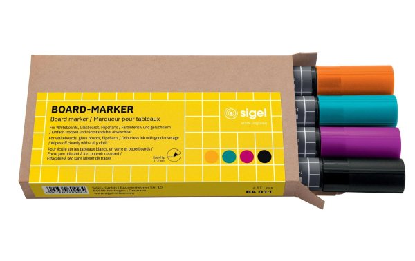 Sigel Whiteboard-Marker 4 Stück, Schwarz/Türkis/Magenta/Orange