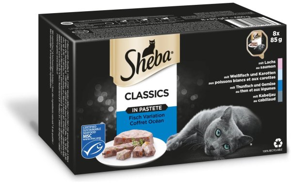 Sheba Nassfutter Pastete Fisch Variation, 8 x 85 g