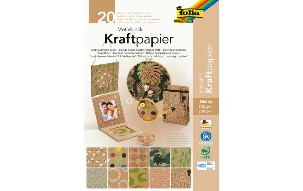 Folia Kraftpapier Motivblock, A4, 20 Blatt Braun
