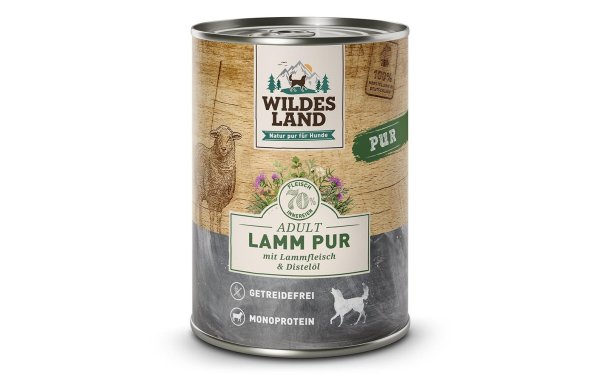 Wildes Land Nassfutter Dog Adult Lamm PUR mit Distelöl, 400 g