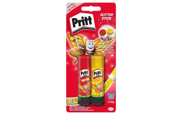 Pritt Klebestift-Set Glitter 20 g, 2 Stück, Rot/Gelb