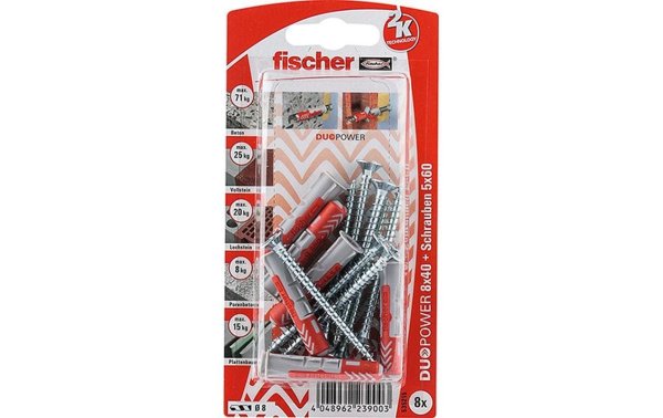 Fischer Dübel DUOPOWER 8 x 40 S, 8 Stück