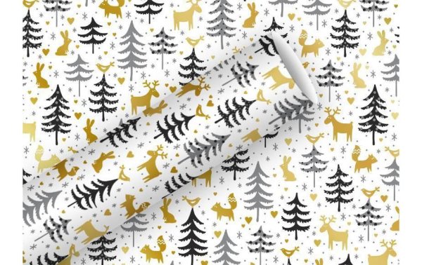 Braun + Company Geschenkpapier Forest Friends 70 cm x 1.5 m, Gold-Grau