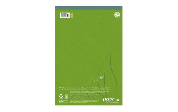 Ursusgreen Notizblock Green A4, kariert, 100 Blatt, 5 Stück