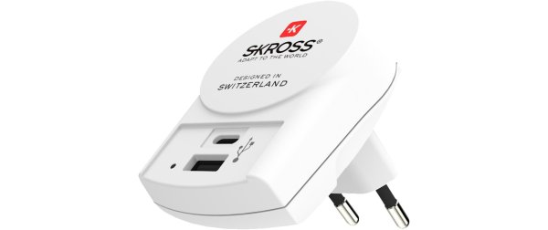 SKROSS USB-Wandladegerät Euro, USB-A / USB-C, 27 W, Weiss