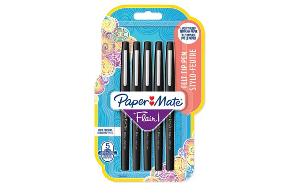 Paper Mate Fineliner Flair Medium 0.7 mm, 5 Stück, Schwarz