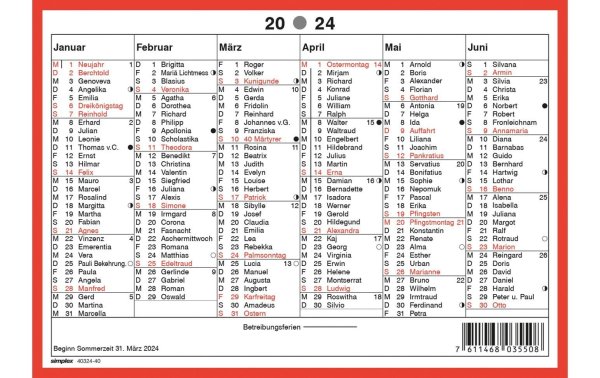 Simplex Kalender 2024, A5, Rot/Weiss