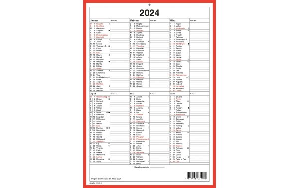 Simplex Kalender 2024, A4, Rot/Weiss