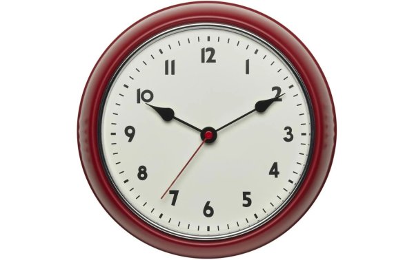 TFA Dostmann Funk-Wanduhr Retro Rot, Ø 24 cm