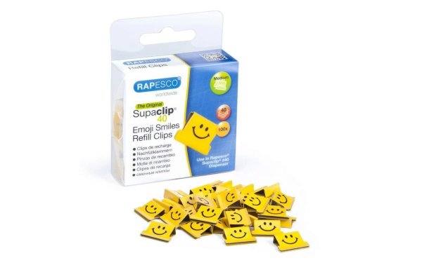 Rapesco Papierklemme Supaclip 40 Nachfüllklammern Emojis, Gelb