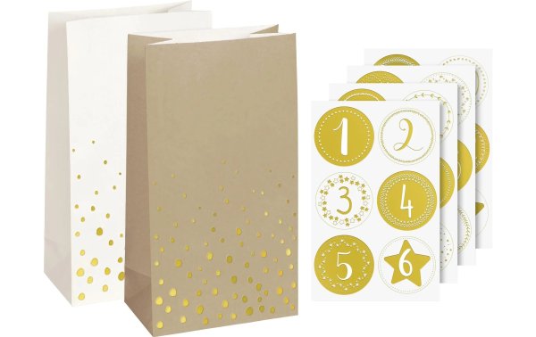 Heyda Adventskalender Set 18 x 9.7 x 6 cm, Gold/Natur/Weiss