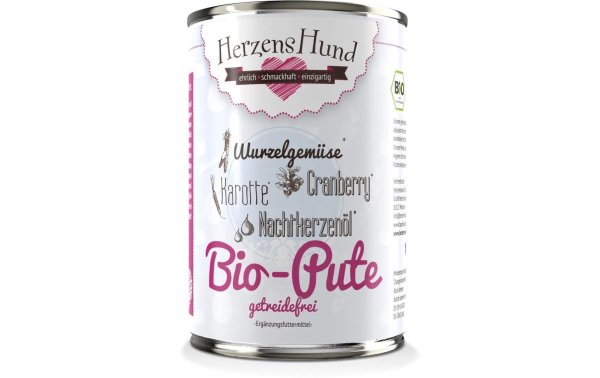 HerzensHund Nassfutter Getreidefrei Bio-Pute mit Bio-Karotte, 400 g