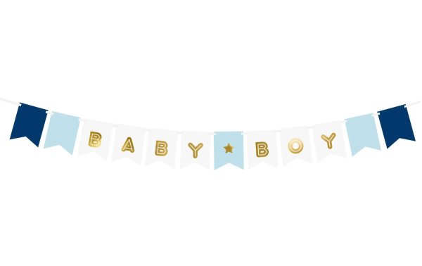 Partydeco Girlande Baby Boy 1.6 m, Blau/Gold