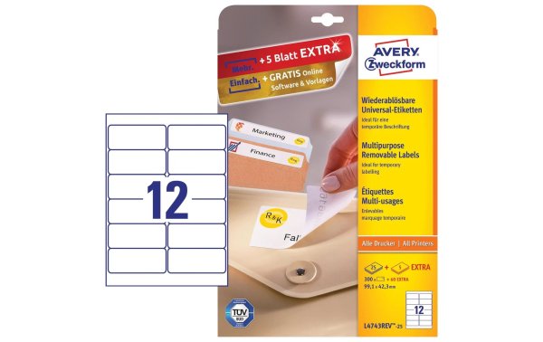 Avery Zweckform Universal-Etiketten Stick + Lift 99.1 x 42.3 mm, 100 Blatt