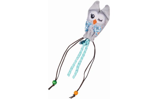 Nobby Katzen-Spielzeug Plüsch Eule mit Holzkugel, Blau, 25 cm