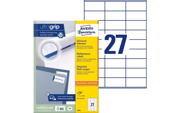 Avery Zweckform Universal-Etiketten 3479 70 x 32 mm, 100 Blatt