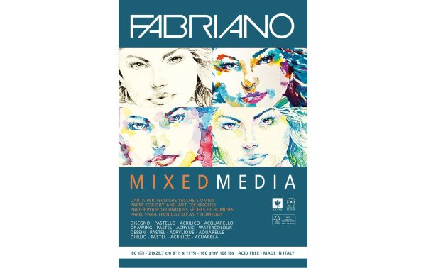 Fabriano Malblock Mixed Media A4, 60 Blatt