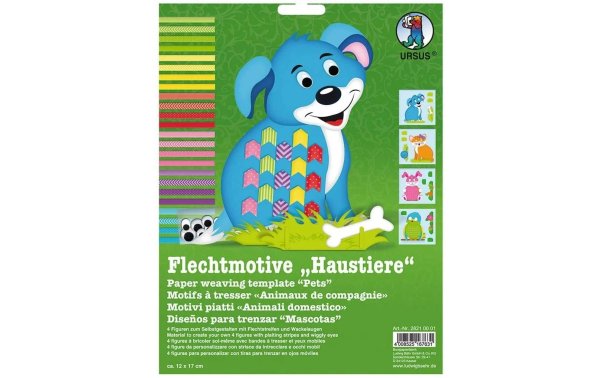 URSUS Bastelpapier Flechtpapier Haustiere, 4 Stück, Mehrfarbig