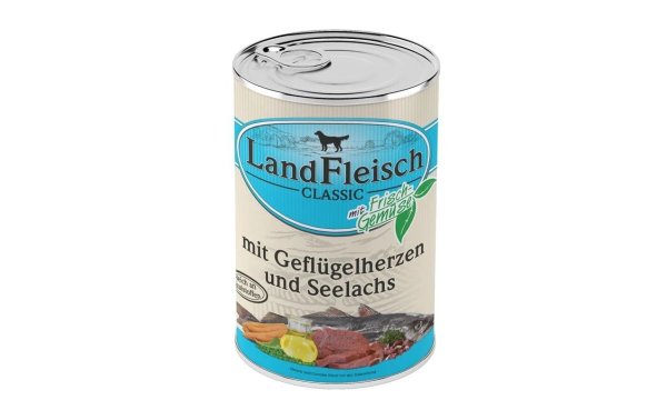LandFleisch Nassfutter Classic Geflügelherz und Seelachs, 400 g