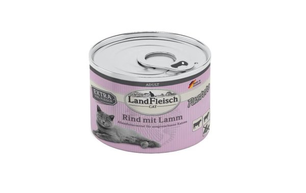 LandFleisch Nassfutter Cat Pastete Rind mit Lamm, 195 g