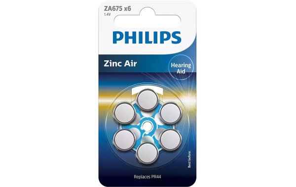 Philips Knopfzelle Hörgerätbatterie ZA675 6 Stück
