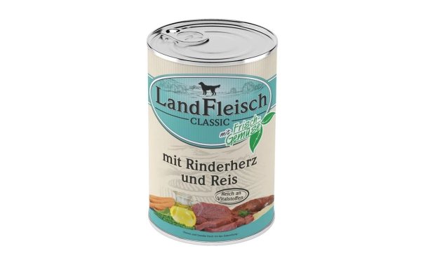 LandFleisch Nassfutter Classic Rinderherzen und Reis, 400 g