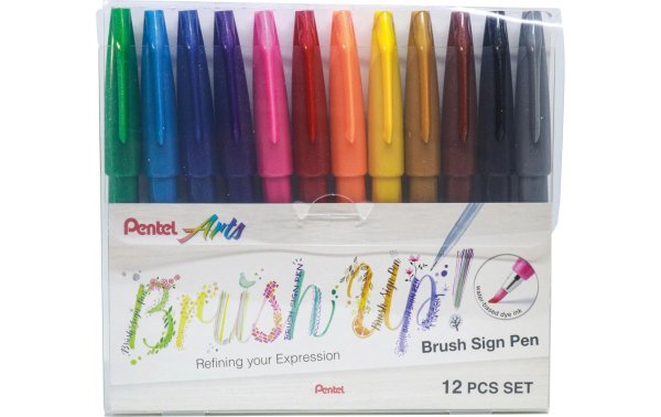 pentel Filzstift Brush Sign Pen 12 Stück, Mehrfarbig