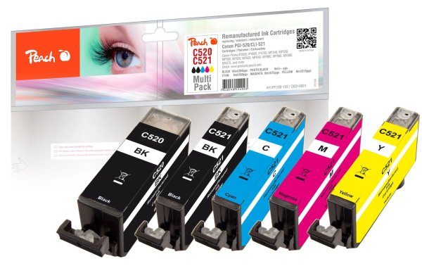 Peach Tinte Canon PGI-520/CLI-521 Multi-Pack C, M, Y, 2x BK