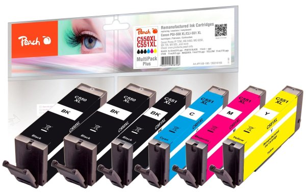 Peach Tinte Canon PGI-550XL/CLI-551XL,Multi-Plus C, M, Y, BK, PHBK