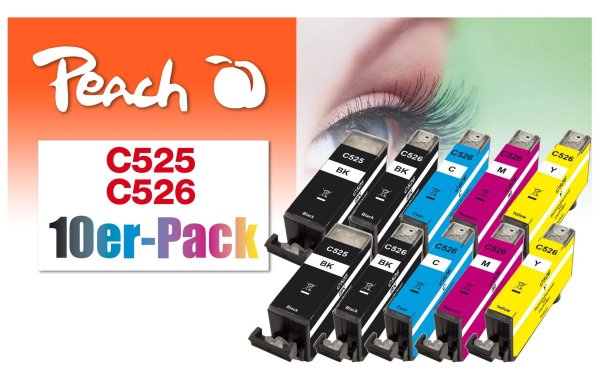 Peach Tinte Canon PGI-525/CLI-526 Multi-10-Pack C, M, Y, BK