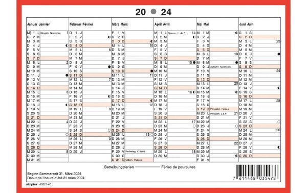 Simplex Kalender 2024, A5, Rot/Weiss