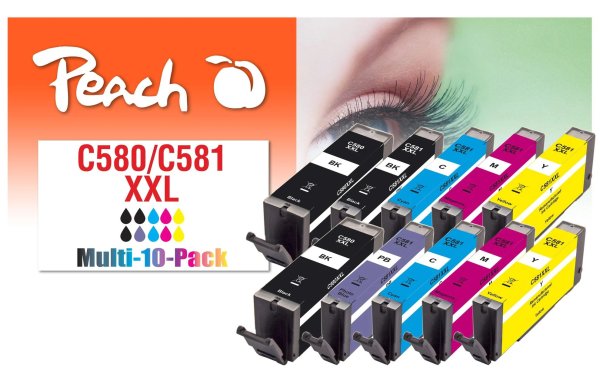 Peach Tinte Canon 580XXL/581XXL,Multi-10-Pack 2xC/M/Y/BK/1xPBK/PB