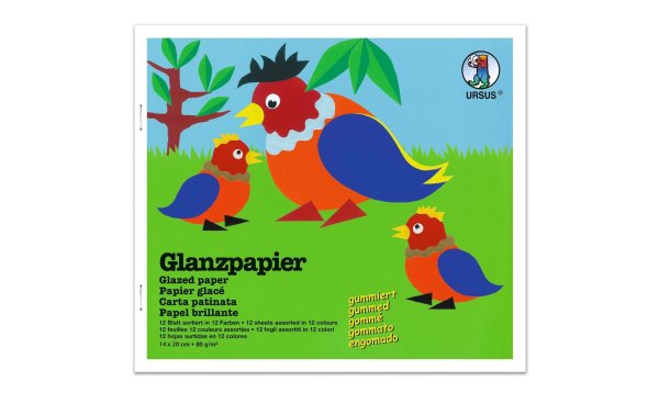 URSUS Bastelpapier Glanzpapier 14 x 20 cm, 80g/m, 12 Blatt