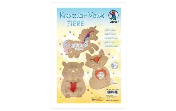 URSUS Stickset Kreuzstich Tiere 14.5 x 20 cm, 24 Stück