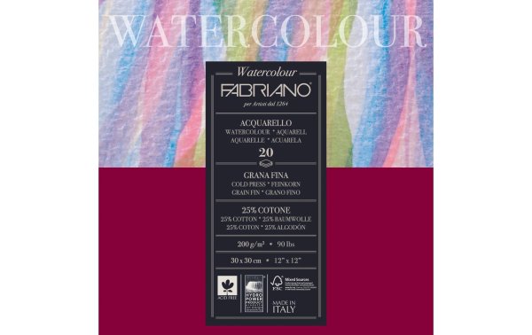 Fabriano Aquarellblock 30 x 30 cm, 200g/m2, 20 Blatt