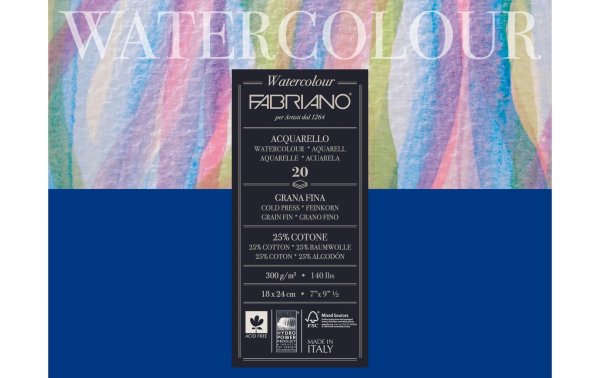 Fabriano Aquarellblock 18 x 24 cm, 300g/m2, 20 Blatt