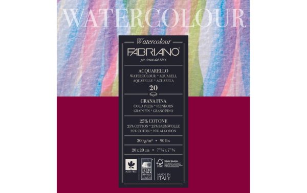 Fabriano Aquarellblock 20 x 20 cm, 200g/m2, 20 Blatt