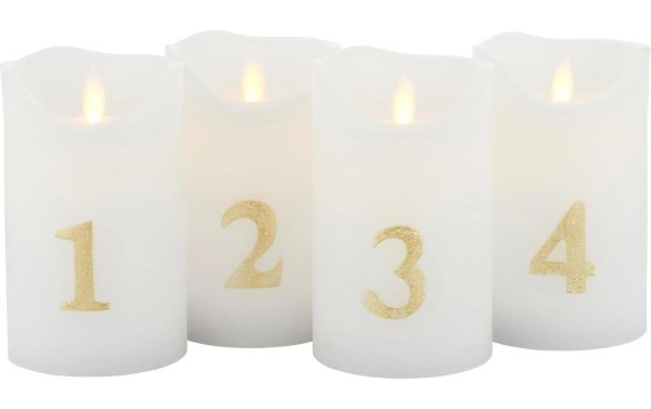 Sirius LED-Kerze Sara Advent, 4 x Ø 7.5 x 13 cm, Gold/Weiss