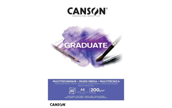 Canson Zeichenblock Graduate Mixed Media A5, 20 Blatt