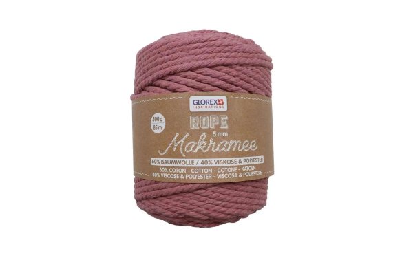 Glorex Wolle Makramee Rope gedreht 5 mm, 500 g, Rot