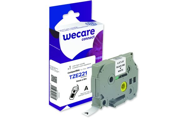 Wecare Beschriftungsband TZE-221 Schwarz auf Weiss