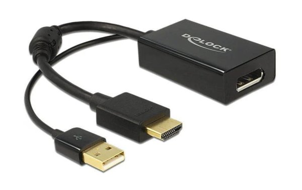 Delock Adapter HDMI – Displayport Schwarz, 4K, USB-Strom