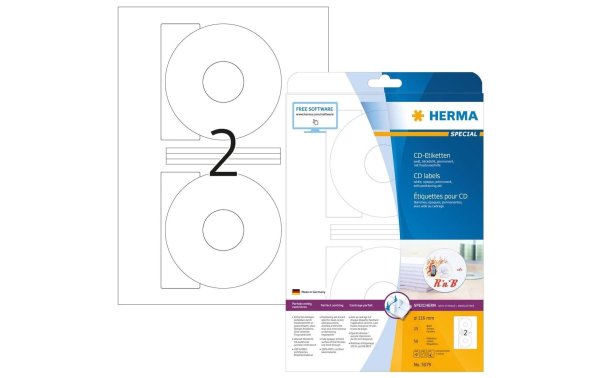 HERMA CD-Etiketten 5079 Ø 116 mm Weiss, 25 Blatt