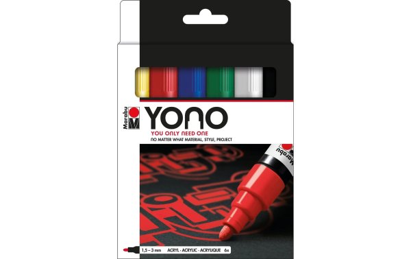 Marabu Acrylmarker Yono Set 1.5 - 3 mm 6-teilig, Mehrfarbig