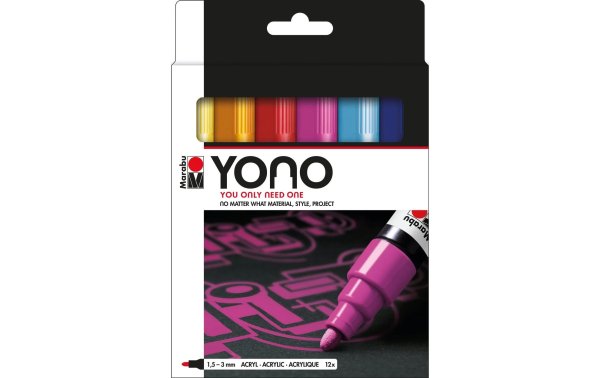 Marabu Acrylmarker YONO Set 1.5 - 3 mm 12-teilig, Mehrfarbig